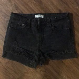 Black distressed denim shorts